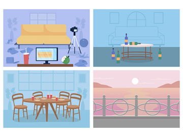Unhealthy lifestyle environment flat color vector illustration set preview picture