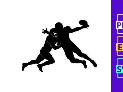 Two american football players in action one catching a ball