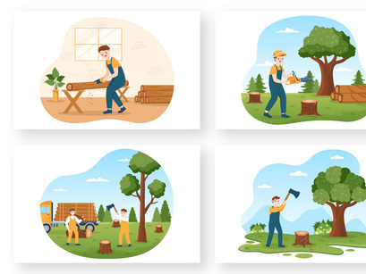 8 Tree Cutting and Timber Illustration by denayuneep ~ EpicPxls