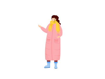 Woman in pink winter coat flat color vector faceless character preview picture