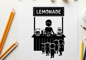 Silhouette of a child selling lemonade to kids