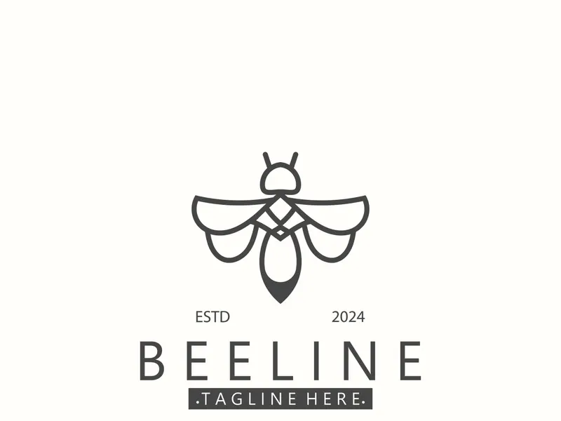 Diseño de inspiración de logo exclusivo de arte lineal de abeja simple sobre fondo negro