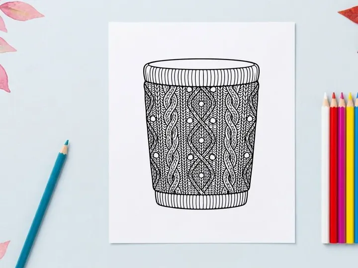 Christmas sweater pattern cup cozy, knitted texture sleeve for hot coffee or tea mug