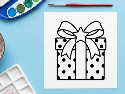Icono de caja de regalo con lunares y moño de estrella para diseño de Navidad y celebraciones festivas.