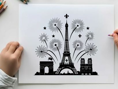 ilustrasi vektor perayaan kembang api menara eiffel