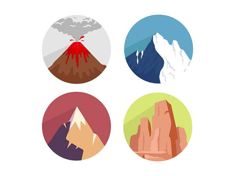 Mountains flat concept icons set
