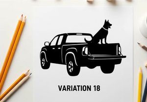Silhouette of dog sitting in the back of a pickup truck