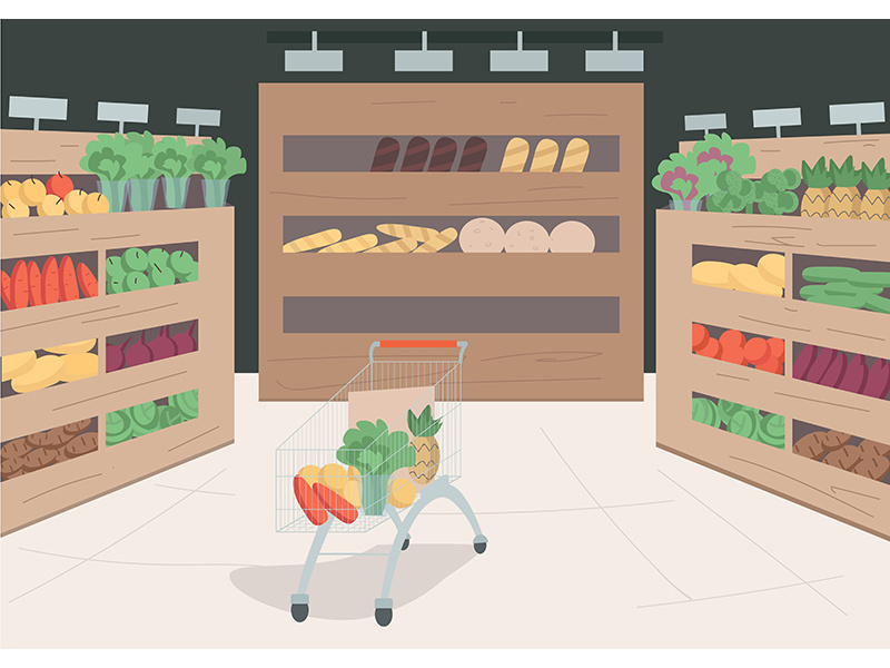 Grocery store flat color vector illustration