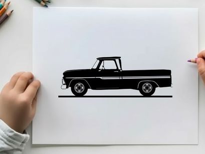 Silhouette of a classic pickup truck with a single cab