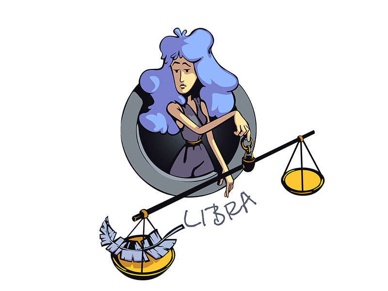 Libra zodiac sign woman flat cartoon vector illustration