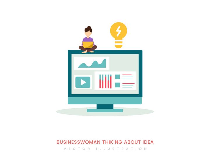 Businesswoman thinking about idea vector illustration