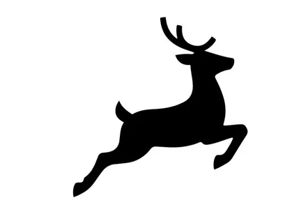 Black silhouette of a jumping reindeer isolated on a white background for Christmas design.