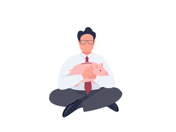 Man holding piggy bank flat color vector faceless character preview picture