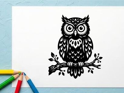 Ilustrasi burung hantu bergaya hitam putih untuk desain dan branding