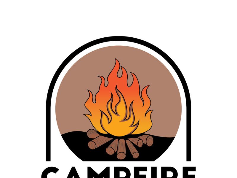 Bonfire Campfire Camp Fire Platz Holzflamme Vintage-Retro-Logo-Design