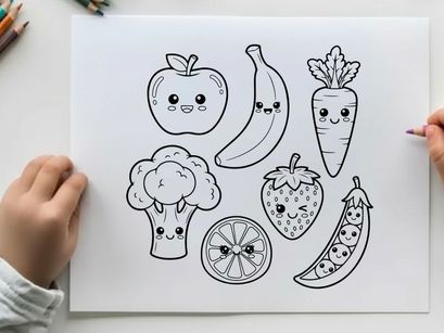 Cute fruit and vegetable characters vector illustration flat design
