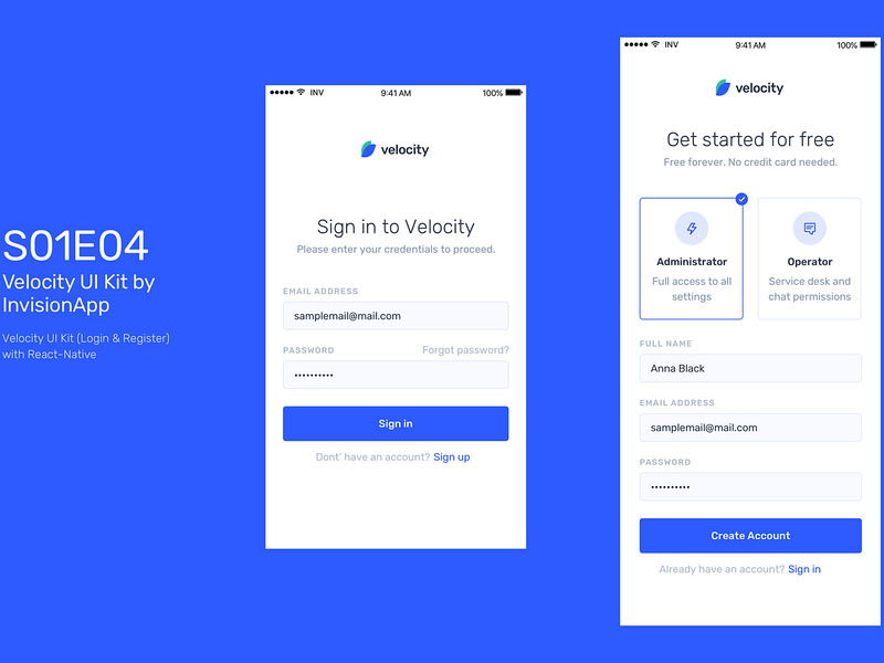 Velocity by Invision - React-Native App preview picture
