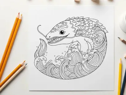 Mythical koi fish swimming waves ancient art vector illustration