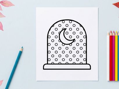 Icono de lápida de Halloween con luna creciente. Gráfico de arte lineal de lápida de cementerio espeluznante.