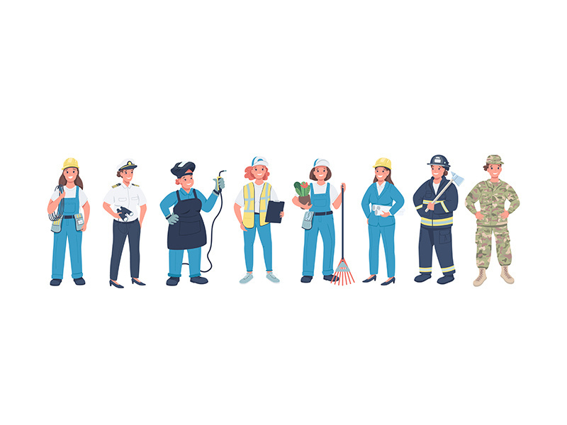 Woman occupations flat color vector detailed characters set