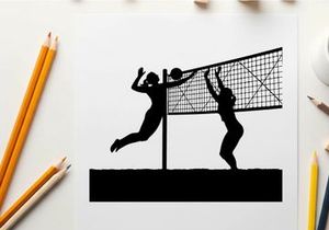Volleyball players in action silhouette