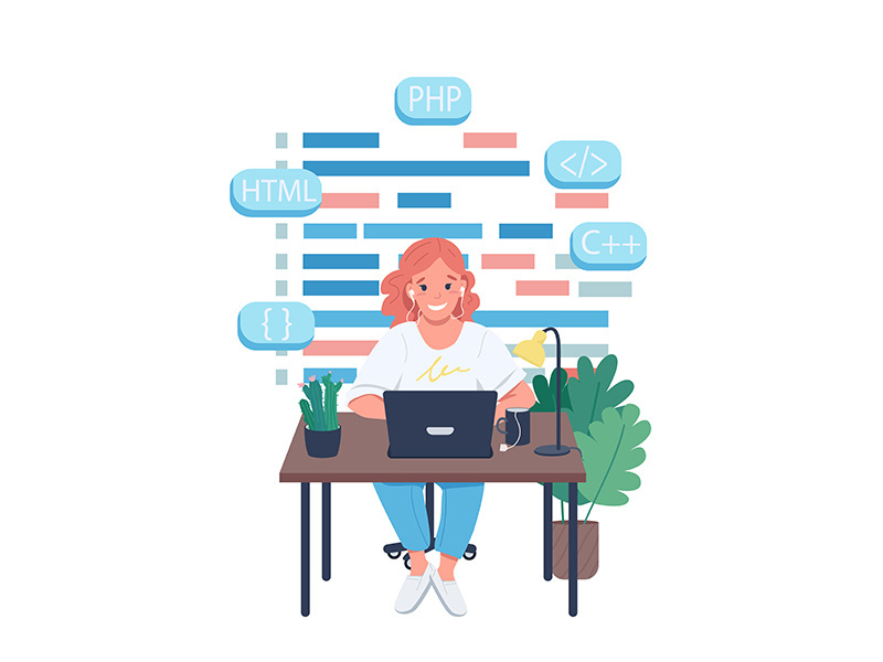 Female programmer flat color vector detailed character