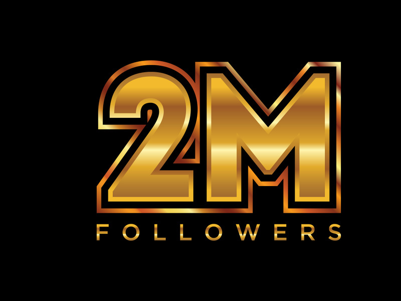 3d golden 2M followers social media celebration design. Vector illustration