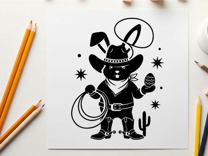 Silhouette of a cowboy rabbit in a western setting silhouette