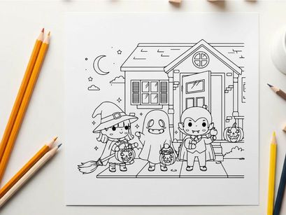 Halloween kids trick or treat vector illustration flat design