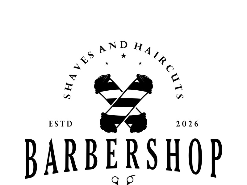 Barbershop logo vintage, retro, haircut, shaving, with scissors, shaving pole, comb, razor. for business, emblems, labels, barber shops, badges.