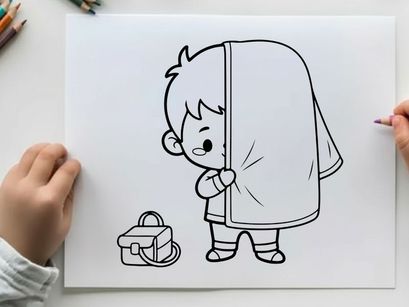 Crying child holding broken umbrella vector illustration