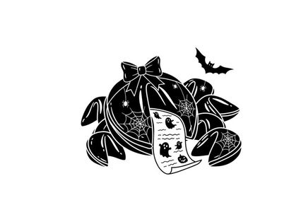 Halloween crab silhouette with bat and spider web decorations