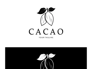 cocoa logo,cocoa bean,cocoa tree,cocoa branches and leaves,chocolate mix on white background,vintage,modern,simple,minimalist icon illustration template design vector preview picture