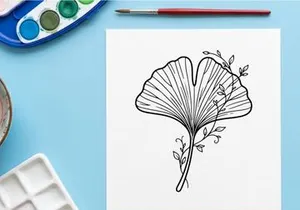 Ilustrasi Daun Ginkgo yang Elegan untuk Desain Alam dan Botani. Gambar Botani Artistik untuk Proyek Ramah Lingkungan.