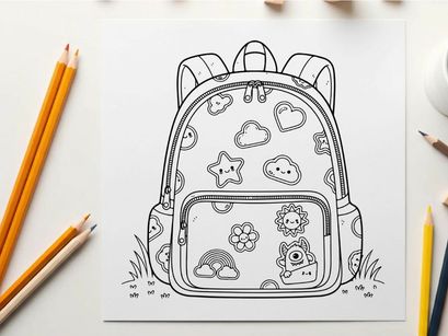 Cute school backpack with doodle icons vector illustration