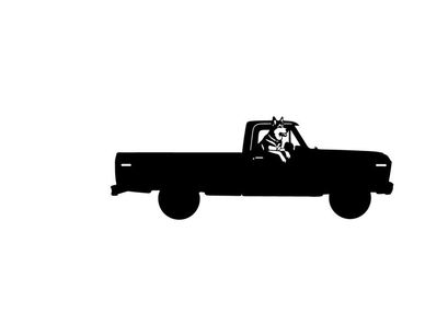 Silhouette of a pickup truck with a dog