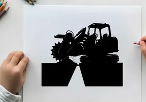 Silhouette of a skid steer loader with a trencher attachment