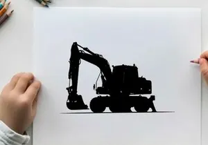 Silhouette of a large excavator machine on a white background