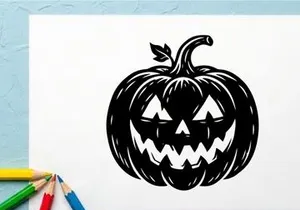 Halloween Pumpkin with Carved Jack-o'-Lantern Face for Fall Decor
