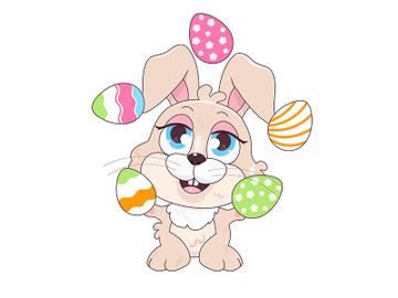 Cute bunny juggling Easter eggs kawaii cartoon vector character preview picture