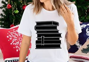 Stacked black books with white bookmark isolated minimal design