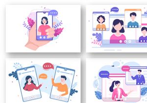15 Conference Video Call Working for Home Cartoon Illustration