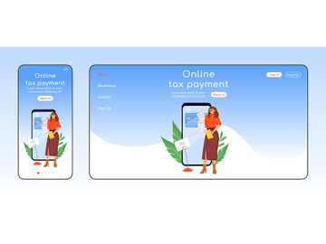 Online tax payment adaptive landing page flat color vector template preview picture