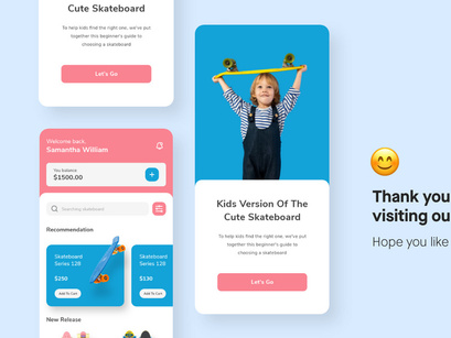 Kids Skateboard Shop Mobile App UI Kit