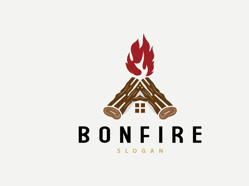 Campfire Logo Design, Bonfire Vector, Adventure Camp Outdoor