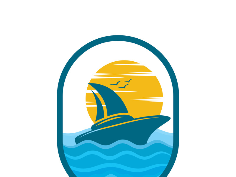 Sailboat boat on sea ocean wave with logo design simple ship