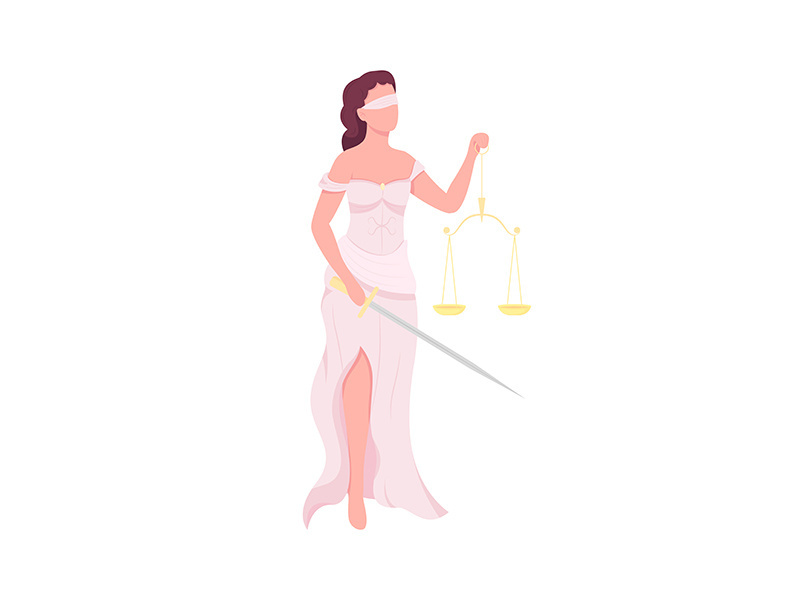 Goddess of justice flat color vector faceless character