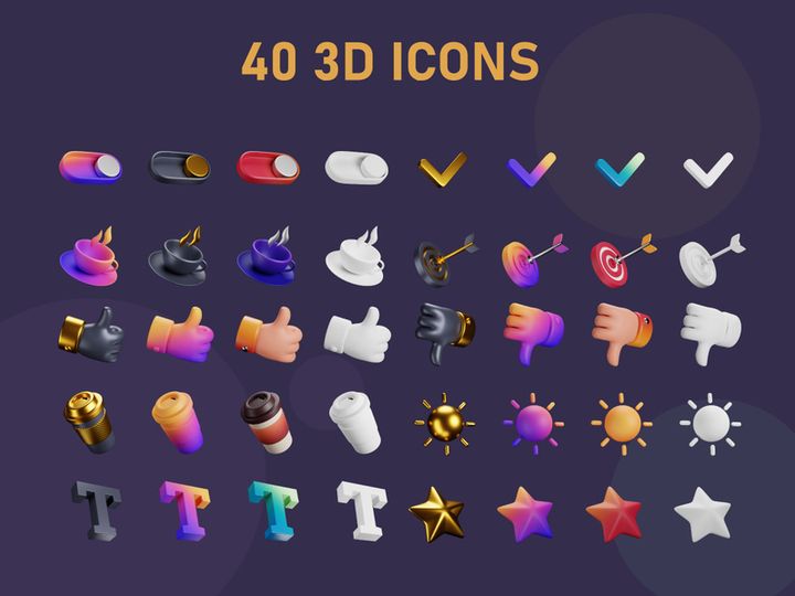 3D Interface rendering Icons
