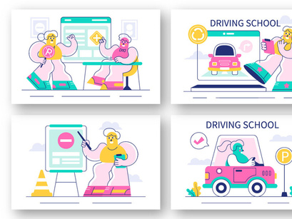10 Driving School Vector Illustration