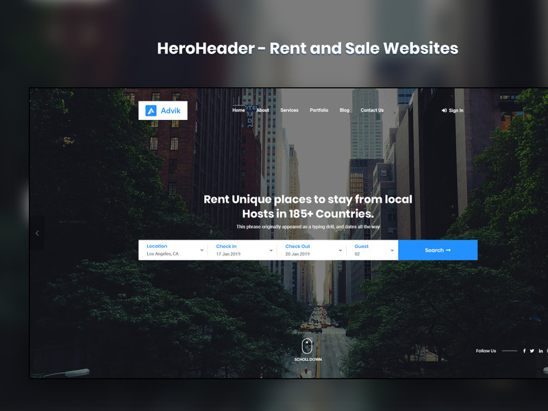 HeroHeader for Rent and Sale Websites